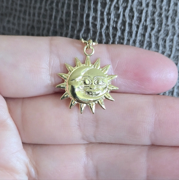 Mia Fiore Embossed Gold💛 Crescent Moon🌙 and Sun☀️ Adjustable Slide Necklace - Picture 3 of 16